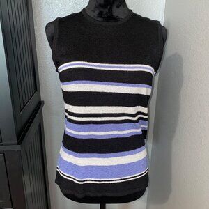 Sag Harbor Petite‎ Tank Top Womens Medium Black Stripes Dark Academia Preppy